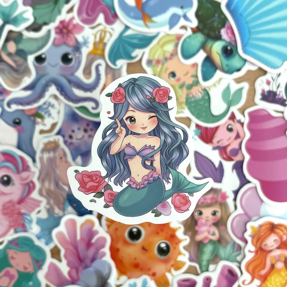 Pack of 50 Cute Cartoon Mermaid Stickers